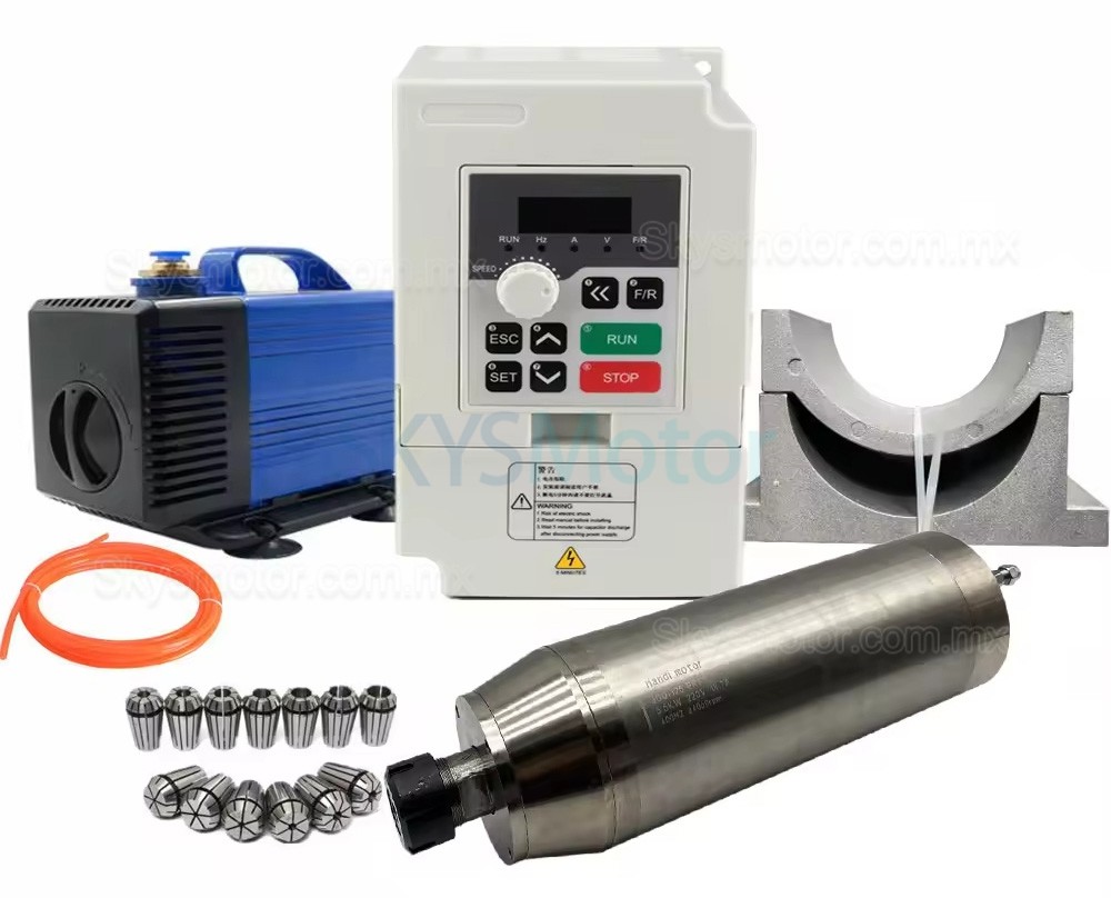 Kit de motor de husillo refrigerado por agua 5,5 kW, 220V/380V, JGD-125-ER32 + H100-5.5 con variadores de frecuencia, bomba de agua, 13 pinzas ER32 y soporte